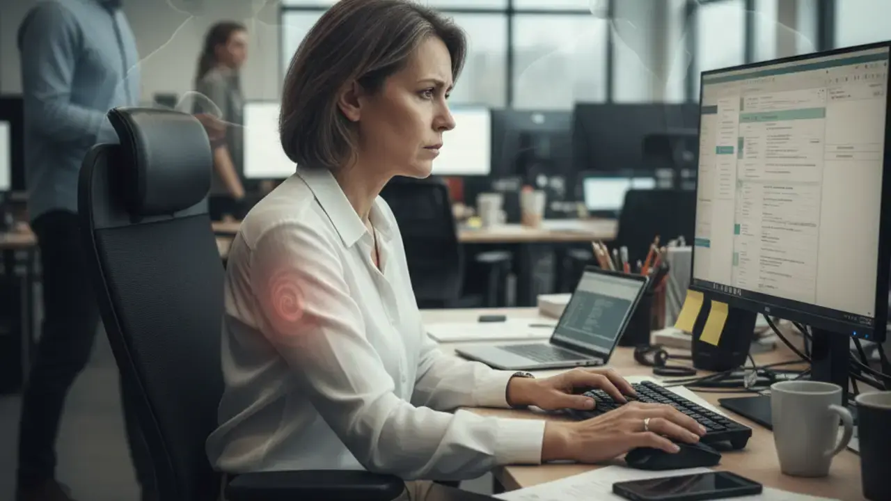 Mulher sentindo dor no joelho e homem com dor no peito, simbolizando sinais ignorados na saúde do coração e das articulações.